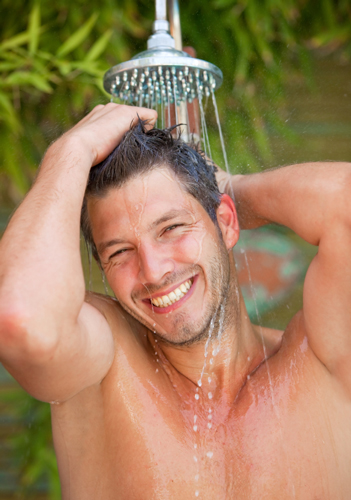 man in shower
